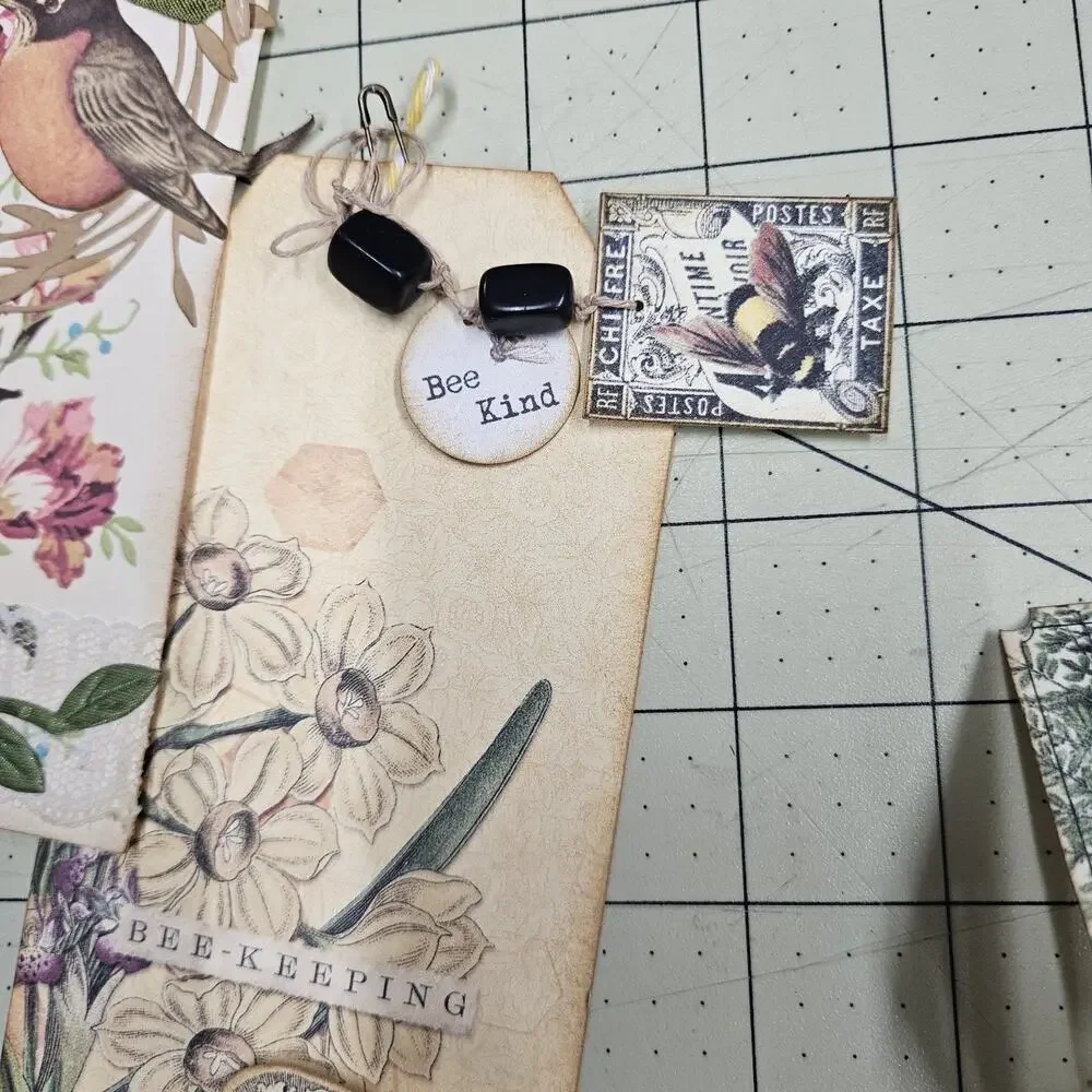 2 Handmade Junk Journals with Pockets Pullouts Bees Mushrooms Woodland Ephemera/